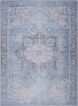 Ice Blue Flat Pile Washable Rug - Clearance