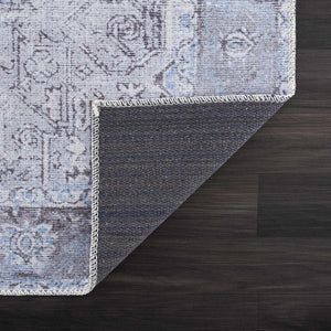 Ice Blue Flat Pile Washable Rug - Clearance