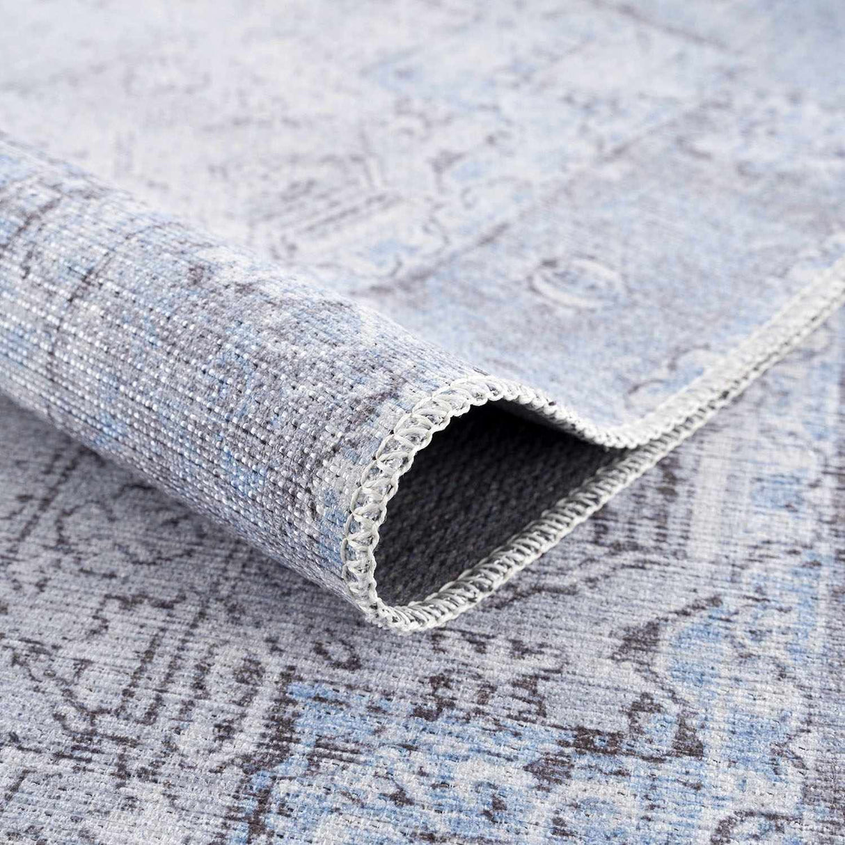 Ice Blue Flat Pile Washable Rug - Clearance