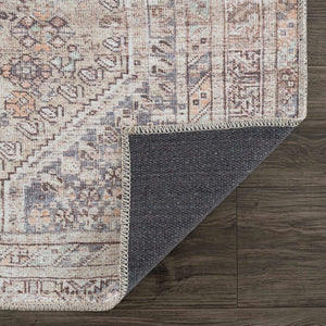 Barny Tan Flat Pile Washable Area Rug