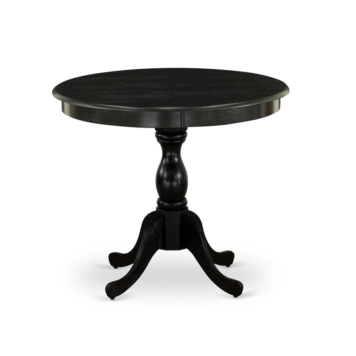 EAST WEST FURNITURE - AMVA5-BLK-W - 5-Piece Kitchen Dining Set- 4 Dining Chair and Modern Round Dining Table - Wooden Seat and Slatted Chair Back (Black Finish)