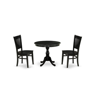 EAST WEST FURNITURE - AMVA3-BLK-W - 3-Pc Dinette Room Set- 2 Modern Dining Room Chair and Kitchen Dining Table - Wooden Seat and Slatted Chair Back (Black Finish)
