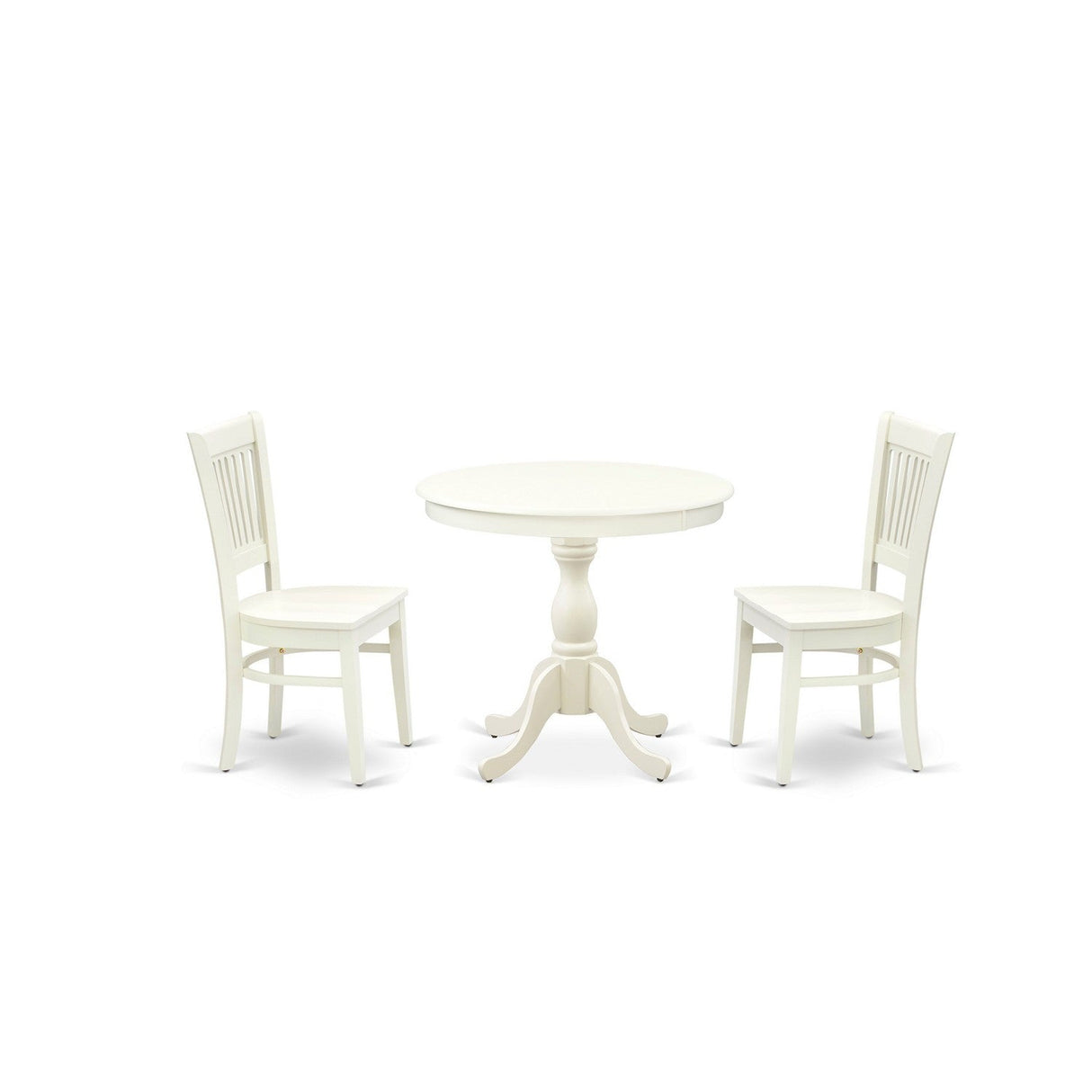 EAST WEST FURNITURE - AMVA3-LWH-W - 3-Pc Dining Room Table Set- 2 Dining Room Chair and Dining Table - Wooden Seat and Slatted Chair Back (linen white Finish)