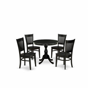 EAST WEST FURNITURE - AMVA5-BLK-W - 5-Piece Kitchen Dining Set- 4 Dining Chair and Modern Round Dining Table - Wooden Seat and Slatted Chair Back (Black Finish)