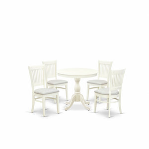 EAST WEST FURNITURE - AMVA5-LWH-C - 5-Piece Dinette Room Set- 4 dining room chairs and Wooden Dining Table - Linen Fabric Seat and Slatted Chair Back (linen white Finish)