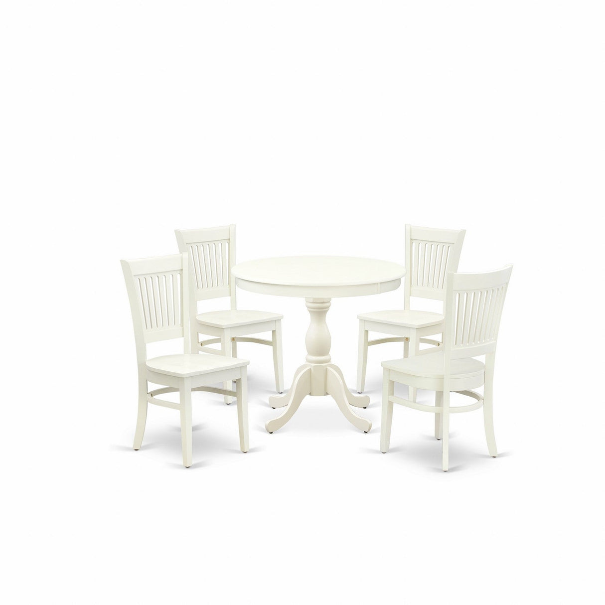 EAST WEST FURNITURE - AMVA5-LWH-W - 5-Pc Dinette Set- 4 dining room chairs and Modern dining room table - Wooden Seat and Slatted Chair Back (linen white Finish)