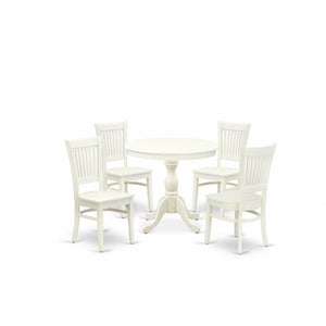 EAST WEST FURNITURE - AMVA5-LWH-W - 5-Pc Dinette Set- 4 dining room chairs and Modern dining room table - Wooden Seat and Slatted Chair Back (linen white Finish)