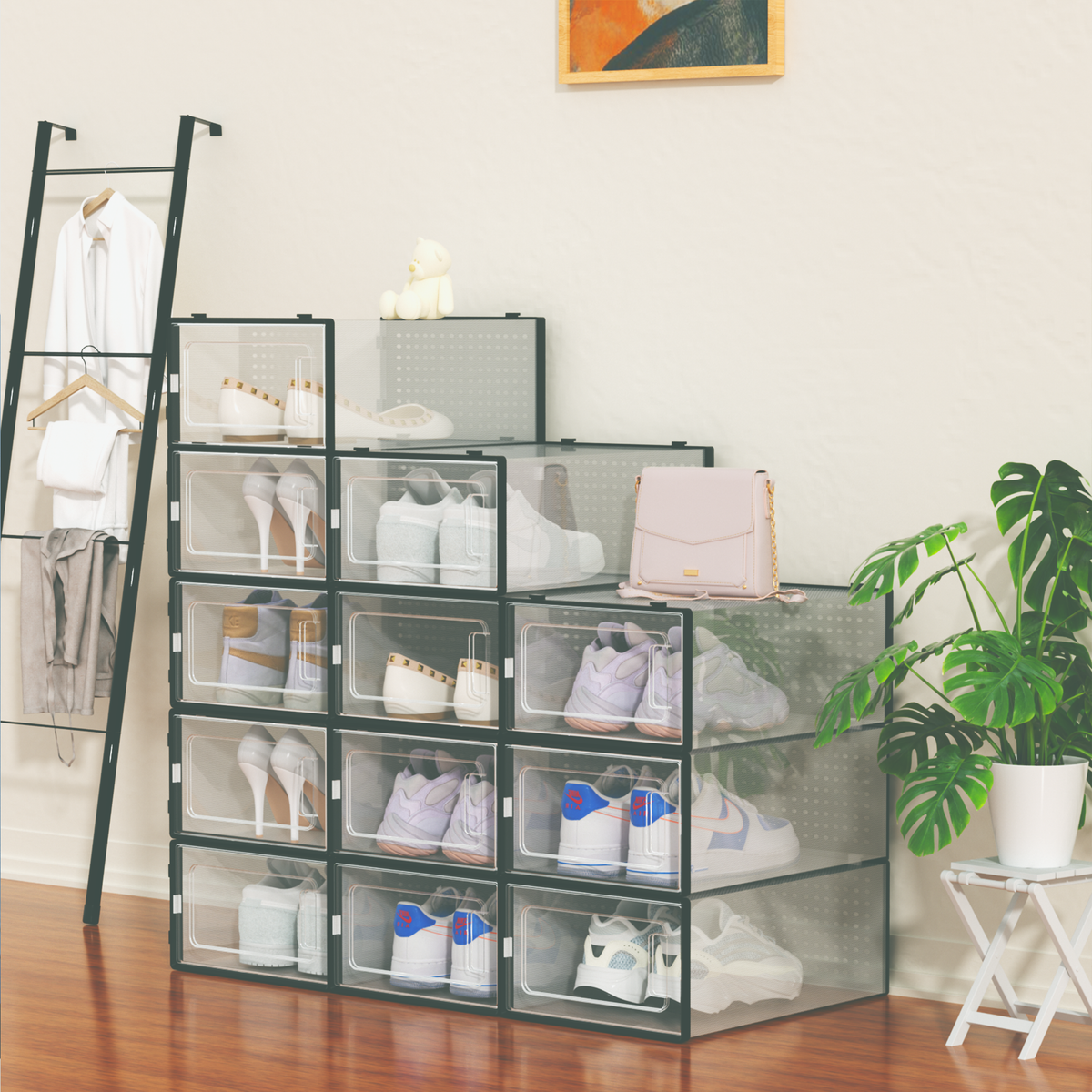 12 Pack of Plastic Stackable Shoe Boxes