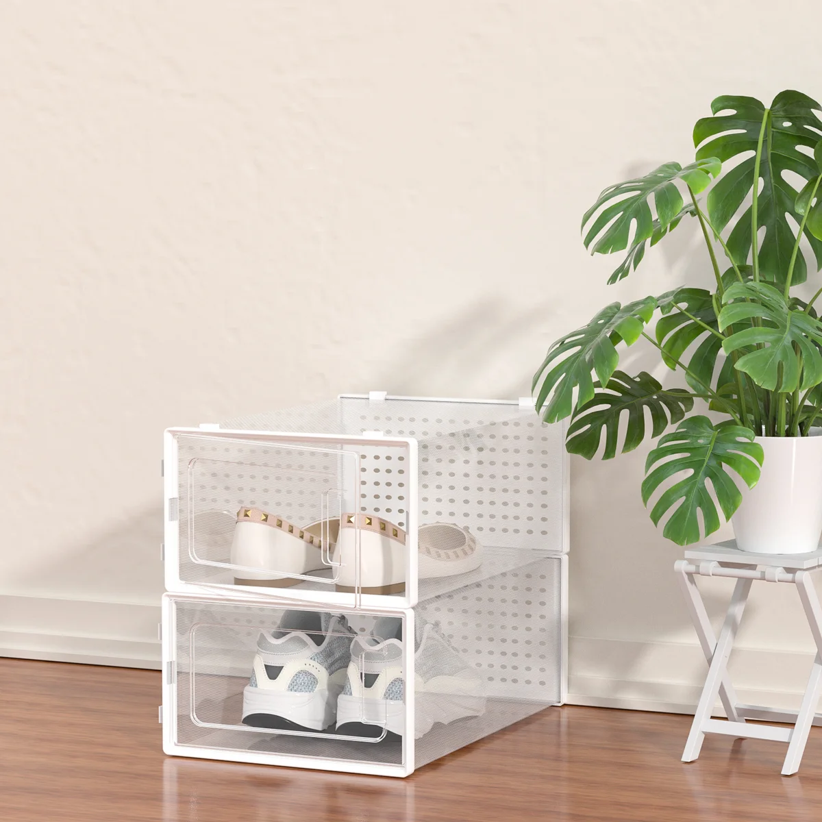 12 Pack of Plastic Stackable Shoe Boxes