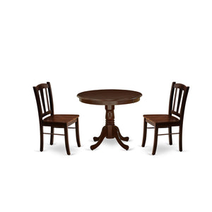 EAST WEST FURNITURE - ANDL3-MAH-W - 3-Piece Dinette Room Set- 2 Dining Room Chair and Dining Room Table - Wooden Seat and Slatted Chair Back - Mahogany Finish