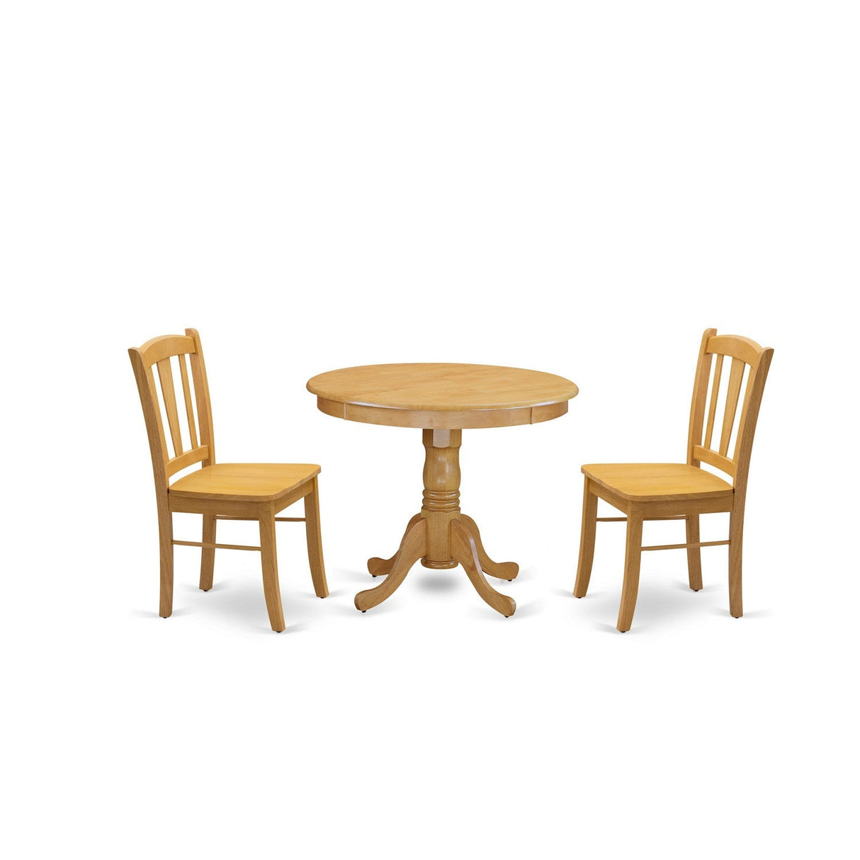EAST WEST FURNITURE - ANDL3-OAK-W - 3-Piece Dinette Room Set- 2 Kitchen Dining Chair and Wooden Dining Table - Wooden Seat and Slatted Chair Back - Oak Finish