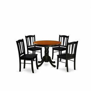 EAST WEST FURNITURE - ANDL5-BLK-W - 5-Pc Kitchen Dining Room Set- 4 Dining Chairs and Kitchen Dining Table - Wooden Seat and Slatted Chair Back (Black Finish)
