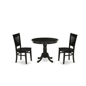 EAST WEST FURNITURE - ANVA3-BLK-W - 3-Piece Dining Room Set- 2 Kitchen Chair and Modern dining room table - Wooden Seat and Slatted Chair Back (Black Finish)