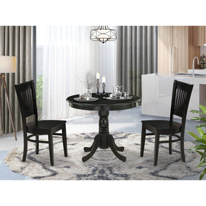 EAST WEST FURNITURE - ANVA3-BLK-W - 3-Piece Dining Room Set- 2 Kitchen Chair and Modern dining room table - Wooden Seat and Slatted Chair Back (Black Finish)
