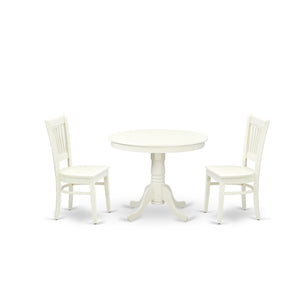 EAST WEST FURNITURE - ANVA3-LWH-W - 3-Pc Kitchen Dining Table Set- 2 Modern dining room chairs and Dining Room Table - Wooden Seat and Slatted Chair Back (linen white Finish)