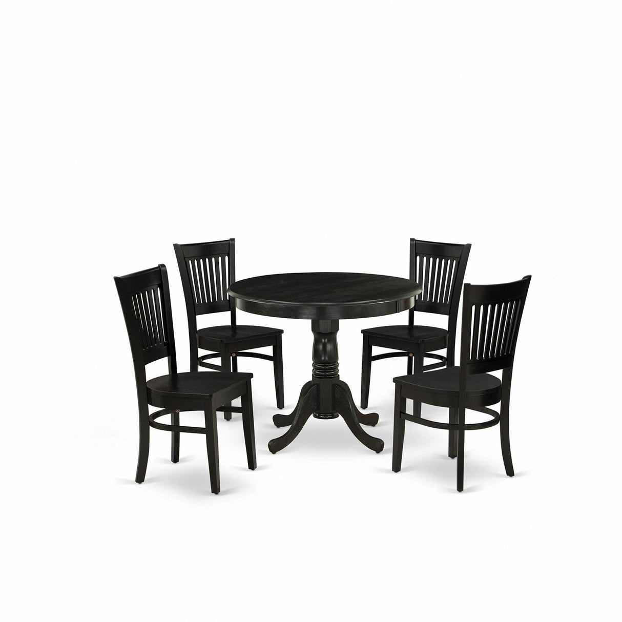 EAST WEST FURNITURE - ANVA5-BLK-W - 5-Pc Dining Room Table Set- 4 dining room chairs and Dining Room Table - Wooden Seat and Slatted Chair Back (Black Finish)