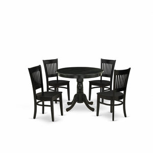 EAST WEST FURNITURE - ANVA5-BLK-W - 5-Pc Dining Room Table Set- 4 dining room chairs and Dining Room Table - Wooden Seat and Slatted Chair Back (Black Finish)