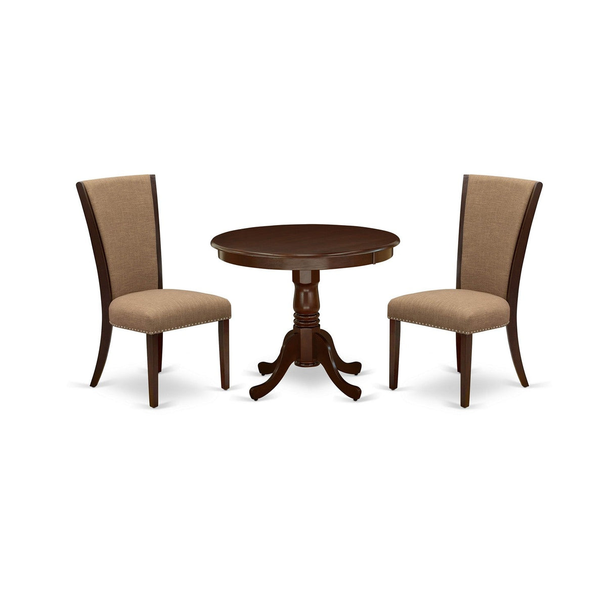 EAST WEST FURNITURE - ANVE3-MAH-47 - 3 Pc Kitchen Dining Set - 2 Light Sable Linen Fabric Parson Dining Chairs with High Back and 1 Modern Kitchen Table - Mahogany Finish