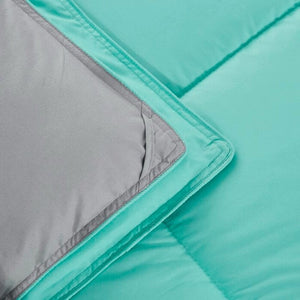 Full/Queen Traditional Microfiber Reversible 3 Piece Comforter Set in Blue/Grey