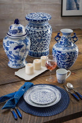 Blue Garden Lotus Porcelain Stool – Hand-Painted Accent Piece 16"