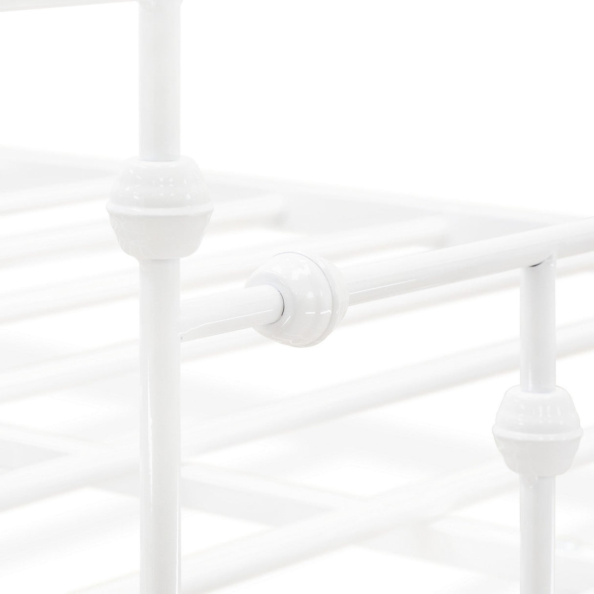 EAST WEST FURNITURE - ATQCWHI - Anniston Queen Bed with Luxurious Style Headboard and Footboard - Canopy Metal Frame in Powder Coating Linen white