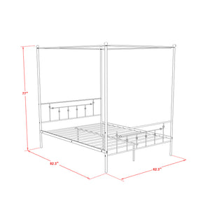 EAST WEST FURNITURE - ATQCWHI - Anniston Queen Bed with Luxurious Style Headboard and Footboard - Canopy Metal Frame in Powder Coating Linen white