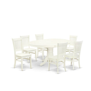 EAST WEST FURNITURE - AVVA7-LWH-W - 7-Piece Kitchen Table Set- 6 Modern Dining Chairs with Wooden Seat and Slatted Chair Back - Removable leaf Kitchen Dining Table - linen white Finish