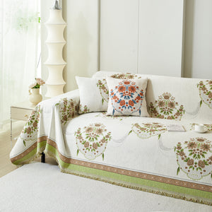 Charming French Country Floral Basket Sofa Throw Cover Rustic Farmhouse-Style Couch Cover Blankets