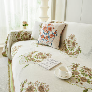 Charming French Country Floral Basket Sofa Throw Cover Rustic Farmhouse-Style Couch Cover Blankets