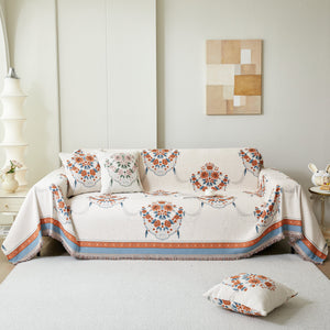 Charming French Country Floral Basket Sofa Throw Cover Rustic Farmhouse-Style Couch Cover Blankets