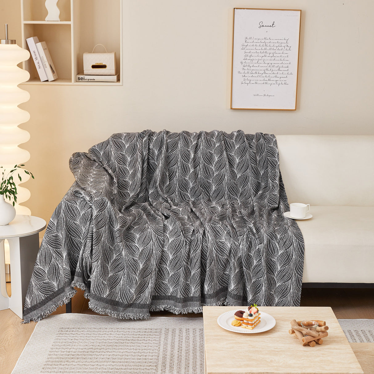 Leaf Universal Furniture Protector Chenille Couch Cover, Large Couch Cover Blanket for Couch Sofa