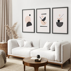 3 Piece Mid-Century Abstract Art. Beige and Black