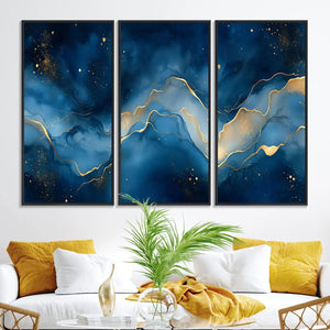Abstract Blue Gold Wall Art Canvas Print – Modern Fluid
