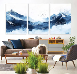 Abstract Deep Blue Mountain Wall Art Canvas Print – Snowy