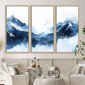 Abstract Deep Blue Mountain Wall Art Canvas Print – Snowy