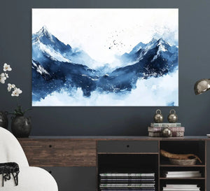 Abstract Deep Blue Mountain Wall Art Canvas Print – Snowy