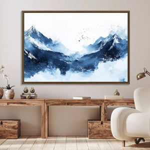 Abstract Deep Blue Mountain Wall Art Canvas Print – Snowy