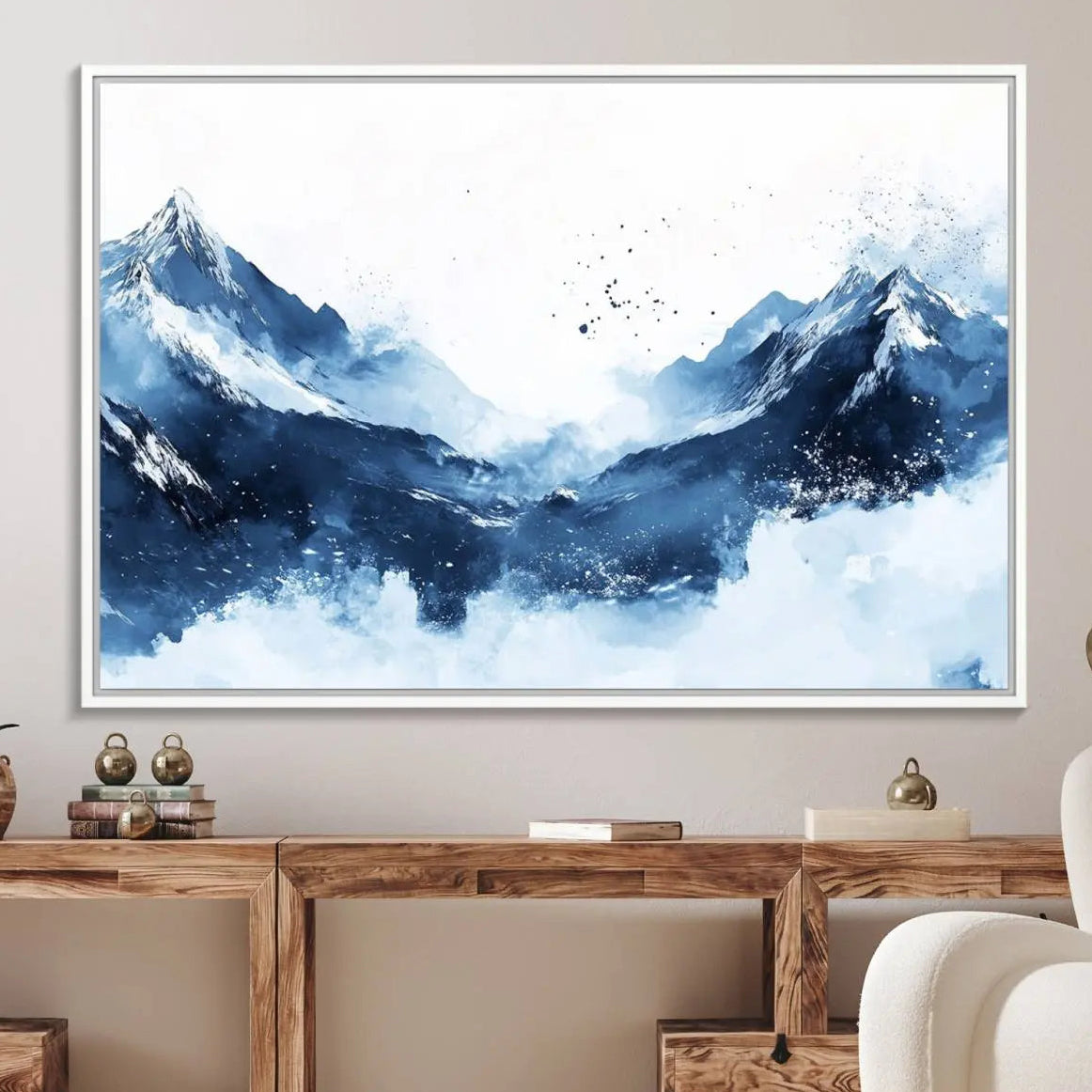Abstract Deep Blue Mountain Wall Art Canvas Print – Snowy