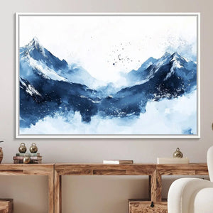 Abstract Deep Blue Mountain Wall Art Canvas Print – Snowy