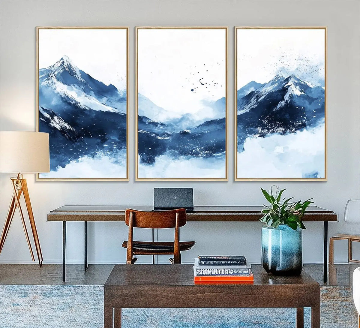 Abstract Deep Blue Mountain Wall Art Canvas Print – Snowy