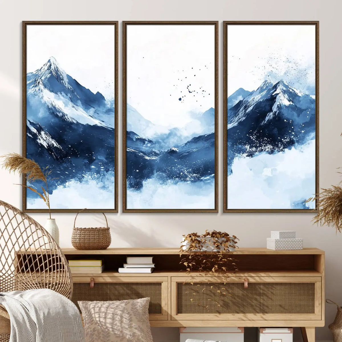Abstract Deep Blue Mountain Wall Art Canvas Print – Snowy
