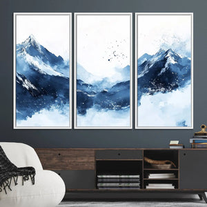 Abstract Deep Blue Mountain Wall Art Canvas Print – Snowy