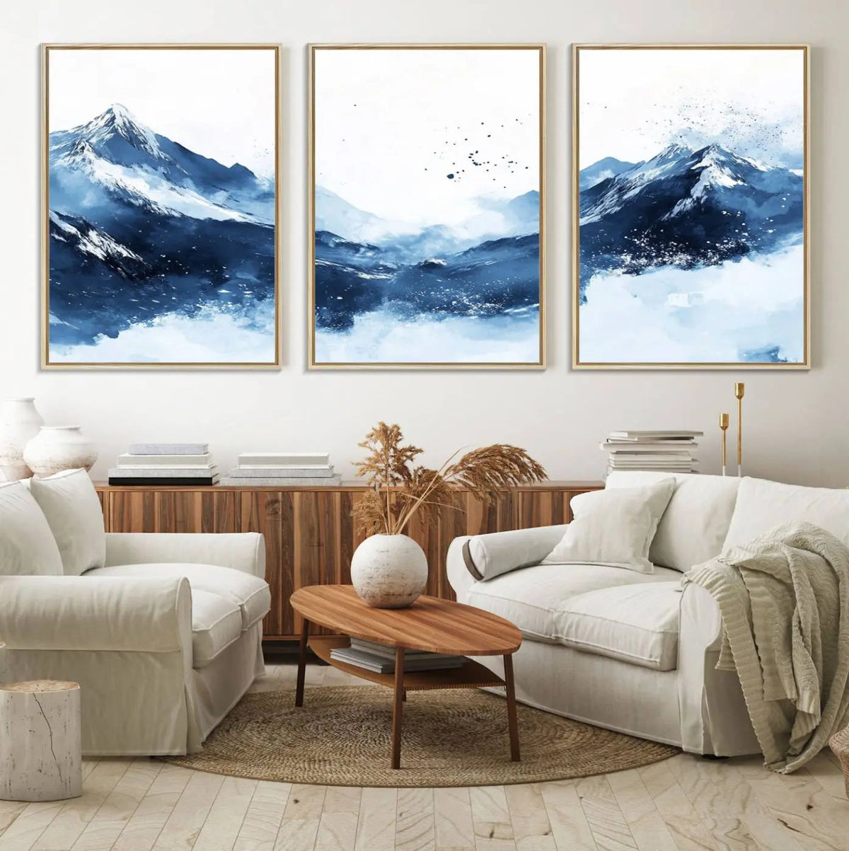Abstract Deep Blue Mountain Wall Art Canvas Print – Snowy
