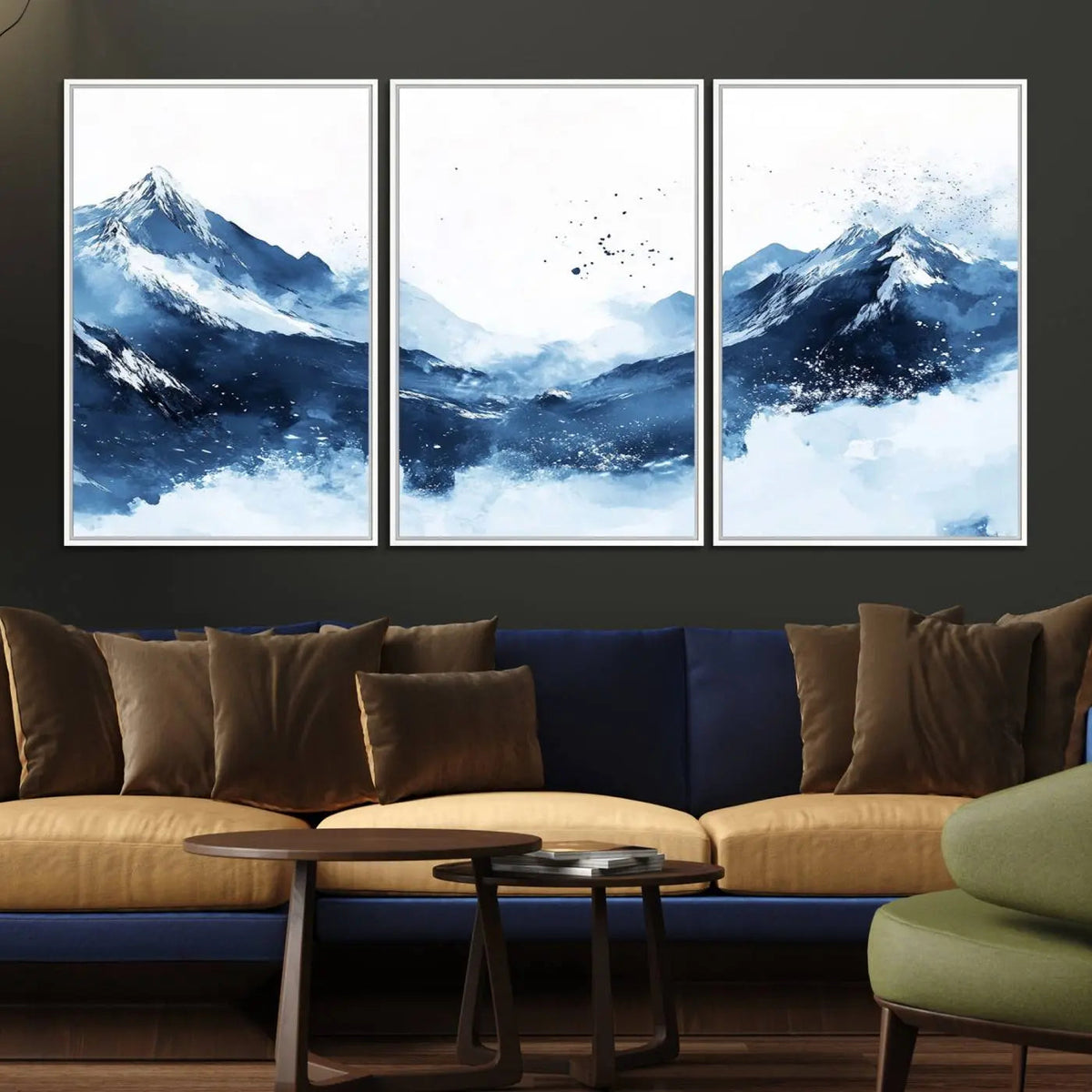 Abstract Deep Blue Mountain Wall Art Canvas Print – Snowy