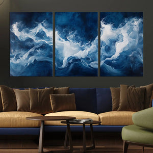 Abstract Ocean Storm Wall Art Canvas Print – Deep Blue White