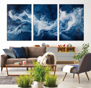 Abstract Ocean Storm Wall Art Canvas Print – Deep Blue White