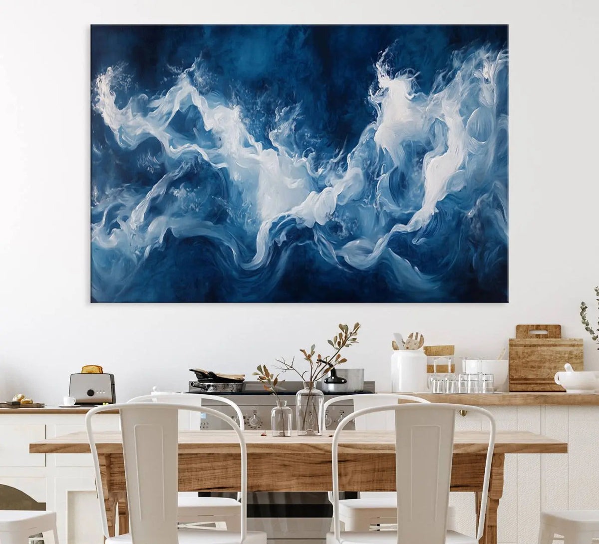 Abstract Ocean Storm Wall Art Canvas Print – Deep Blue White