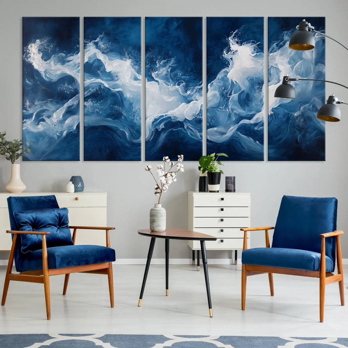 Abstract Ocean Storm Wall Art Canvas Print – Deep Blue White