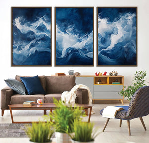 Abstract Ocean Storm Wall Art Canvas Print – Deep Blue White