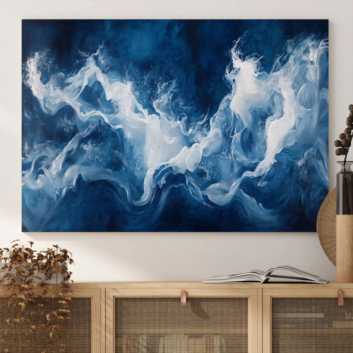 Abstract Ocean Storm Wall Art Canvas Print – Deep Blue White